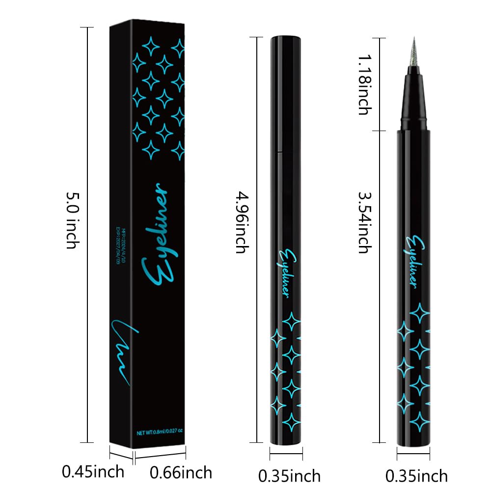 evpct 1Pcs Emerald Dark Green Glitter Shimmer Liquid Eyeliner Eye Shadow Makeup Pencil, Green Face Body Glitter Fake Eyelashes Lashes Mascara Accessories, Sparkle Metallic Colored Eyeliner Waterproof