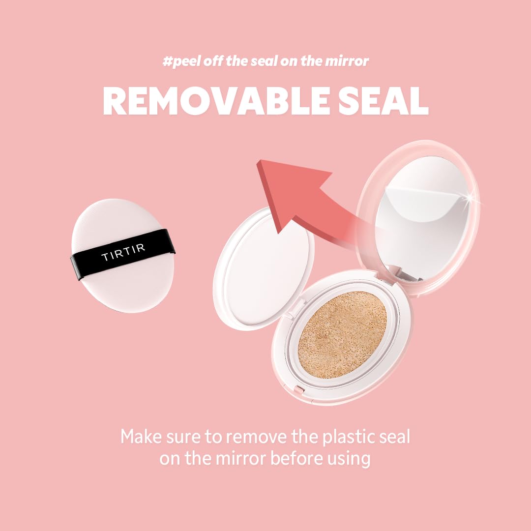 TIRTIR Mask Fit All Cover Pink Cushion Foundation | High coverage, Velvety Matte Finish, Lightweight, Flawless, Corrects Redness, Korean Cushion (#21C Cool Ivory, Full Size, 0.63 Fl Oz)