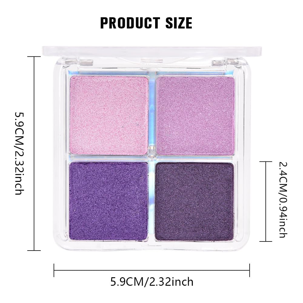 Kaely Powder Eyeshadow Quad, Lavender Purple Glitter Eyeshadow Palette Makeup, Neutral Eye Shadow Palette for Older Women Pigmented Waterproof, sombras para ojos, Blendable, Cruelty-free, 05