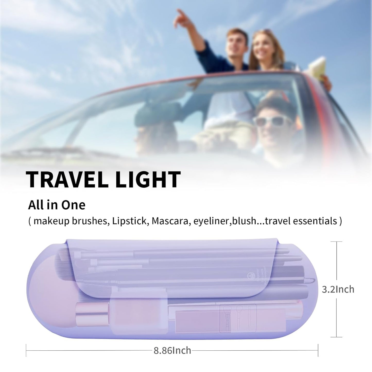 Silicone Makeup Brush Holder Travel Cosmetic Bag:Soft Portable Cosmetic Face Brushes Holder with Upgrade Anti-Fall Out Magnetic Closure, Large Travel Makeup Brush Case - Lavender