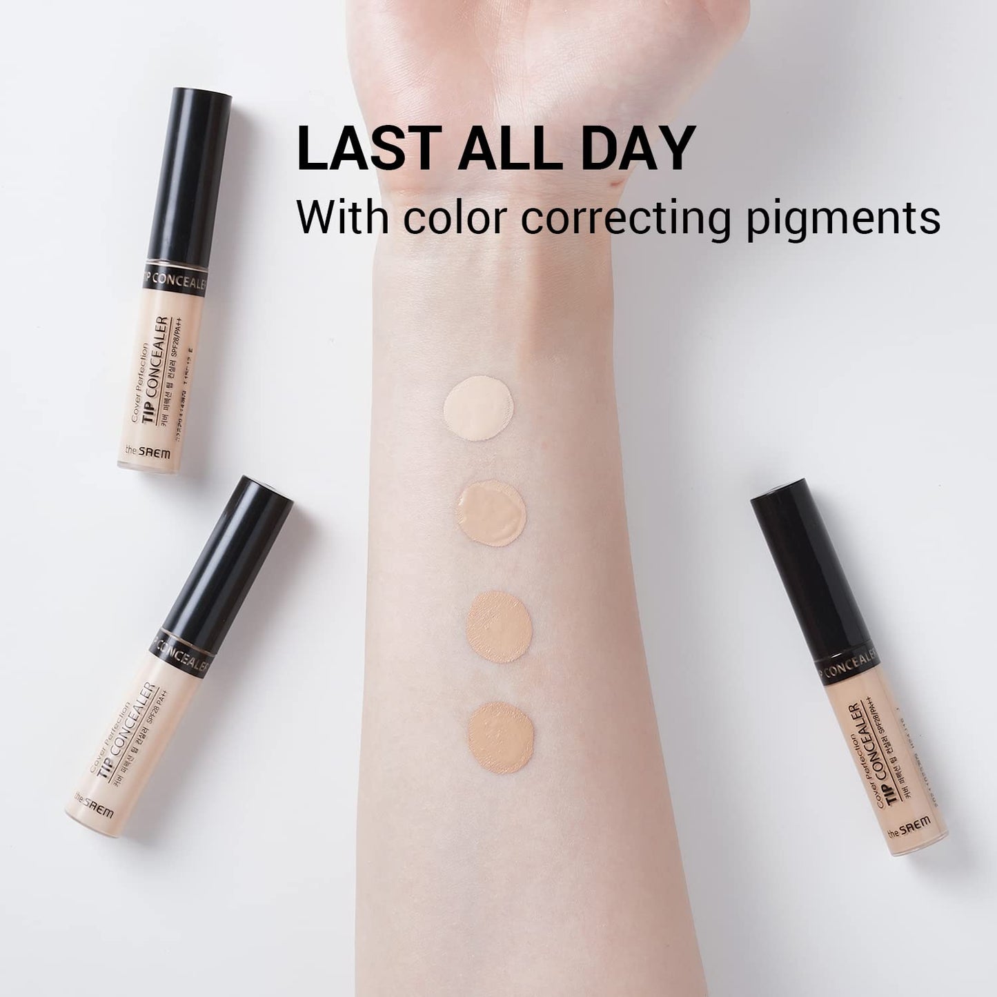 THE SAEM Cover Perfection Tip Concealer 3 Color Set, Liquid Multi-Use Concealer, Full Coverage Makeup for Acne Dark Spots Dark Circles Hyperpigmentation and Blemishes, 0.2 fl.oz. (#1, #1.5, #2)
