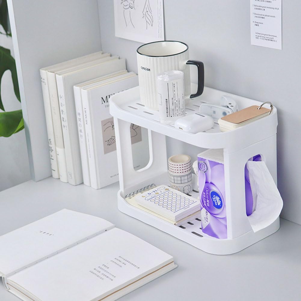2PCS Kitchen Spice Rack or Bathroom Countertop Organizer, 2-Tier Desk Organizers,Mail Holder for Office Desk Organization, Gift for Teachers, Classmates, and Friends,White