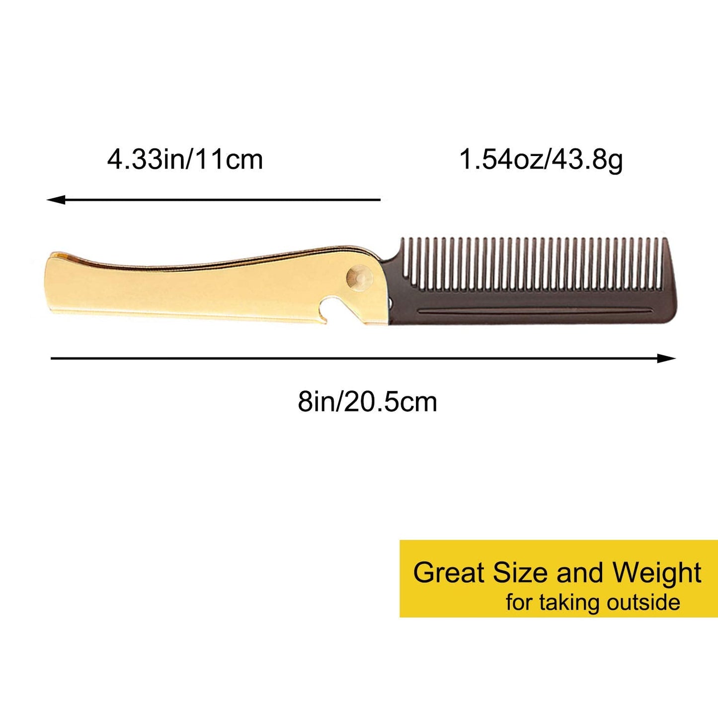 Stainless Steel Folding Comb, Pocket Comb for Men and Women, Golden