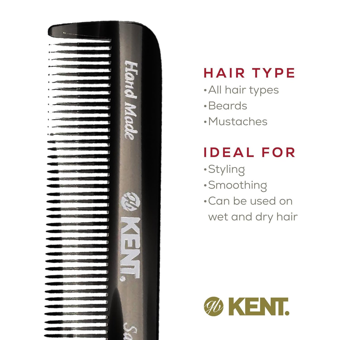 Kent 81T FOT Black Graphite Beard Pocket Comb Set for Men - Beard Kit for Travel and Home, Mustache Comb for Men, Mini Comb Beard Combs for Mens Grooming, Sawcut Hand polished Made in England