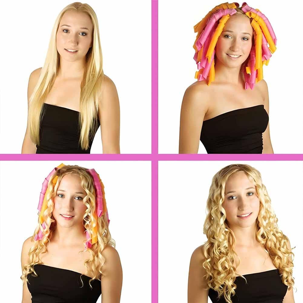 Heatless Hair Curling Set Magic No Heat Spiral Hair Curls Portable DIY Rollers Styling Kit Durable Beauty Makeup(20pcs*21.7in)