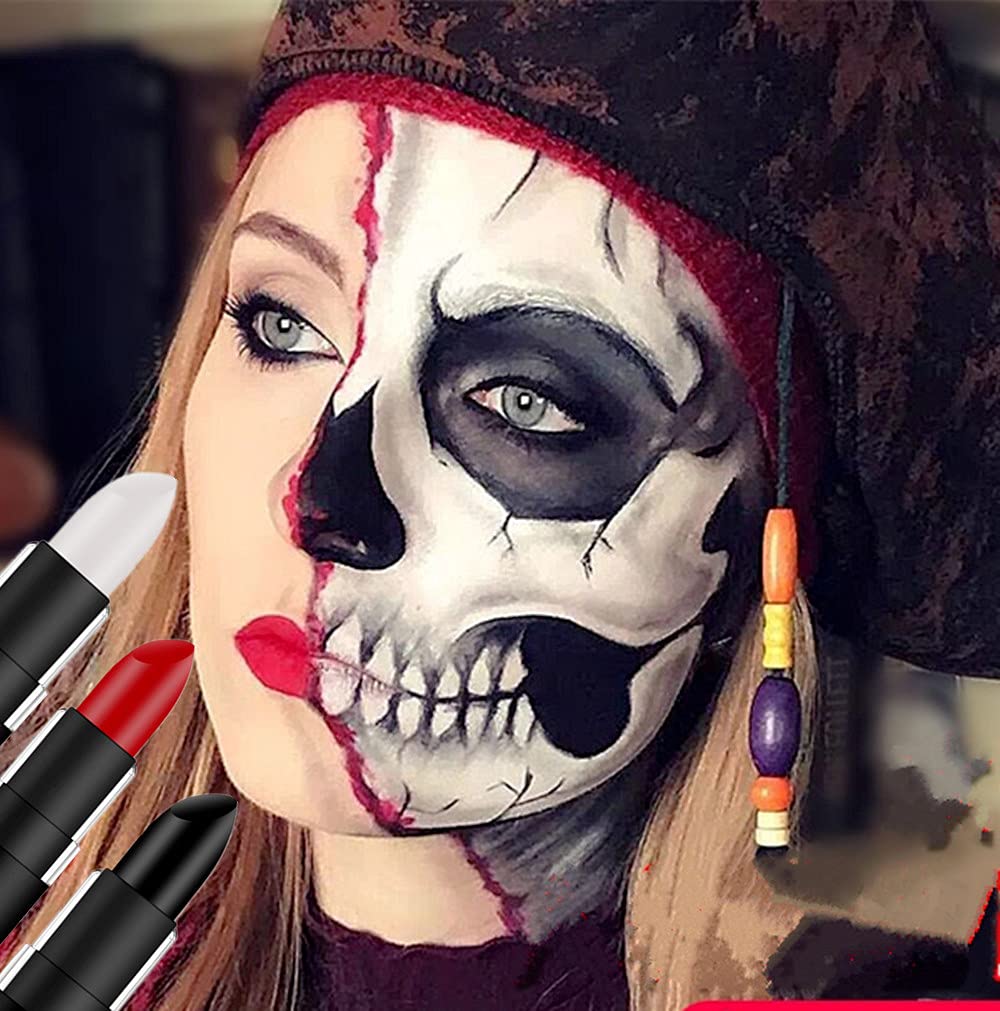 Go Ho 2 PCS Makeup Clown White and Black Cream-Blendable Stick - Eye Black&Face Body Paint Professional Halloween FX Makeup,Safe Facepaint Nose&Lip Smacking for Sports(White+Black)
