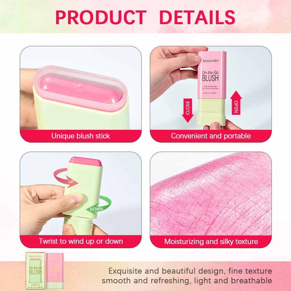 Blush Stick Matte Finish Waterproof Long Lasting Pink Red Cheek Lip Make-up Multi Lip Tint Stick Highlighter High Pigment Rouge Blush for Women Lady Daily Lip Cheek Make (3#coral orange)