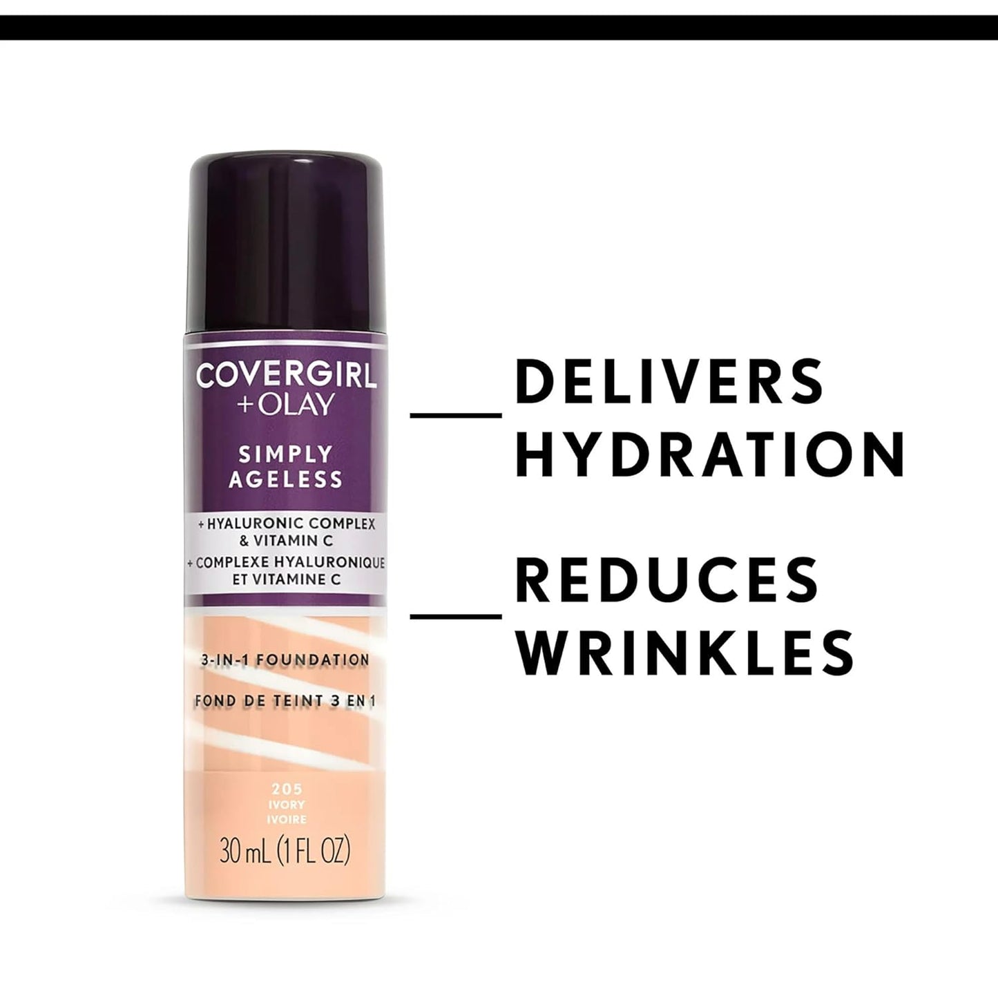 COVERGIRL+Olay Simply Ageless 3-in-1 Liquid Foundation Ivory, 1 Ounce (packaging may vary)