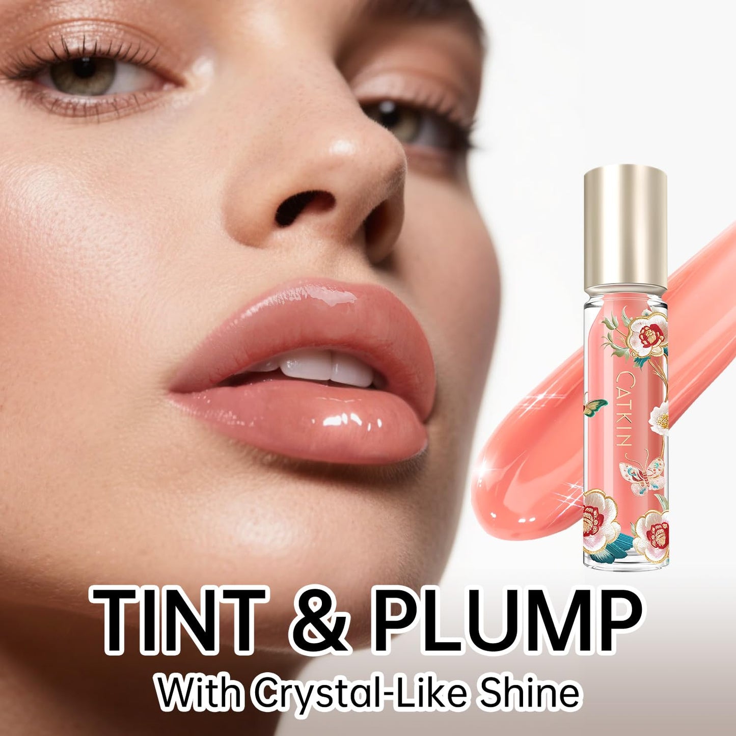 Catkin Lip Plumper Gloss, Tinted Lip Serum with Hyaluronic Acid & Jojoba Oil, Non-sticky Volumizing Hydrating Formula for a High Shine Maximum 3D Look, Plump & Soft Lips 0.12 Fl Oz - C04 Fuchsia Gold