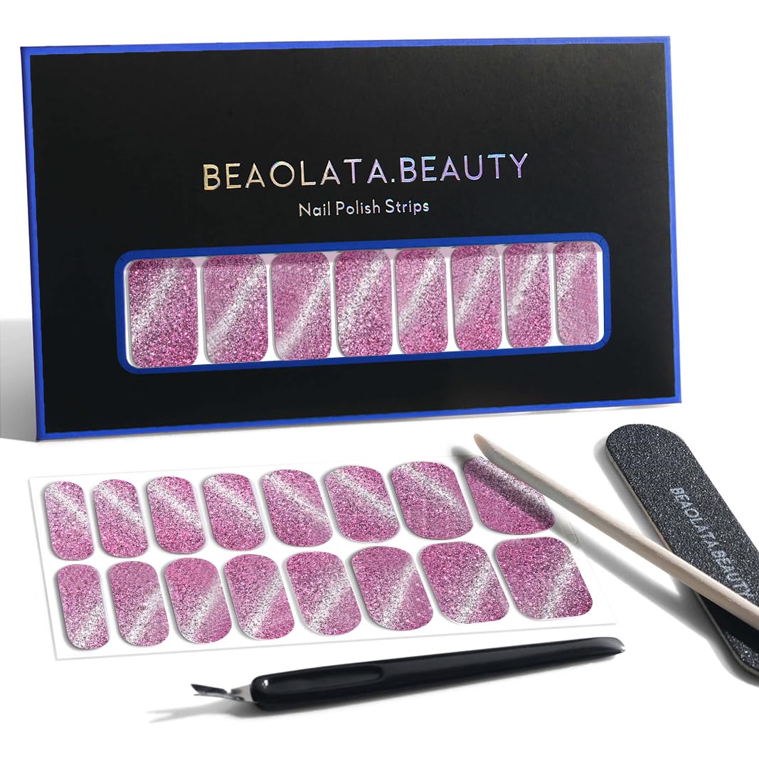 Nail Polish Strips, 32PCS Salon Quality Wraps, Long Lasting Gel Nail Stickers for Women Easy Apply& Remove (Happy Pink Rush)