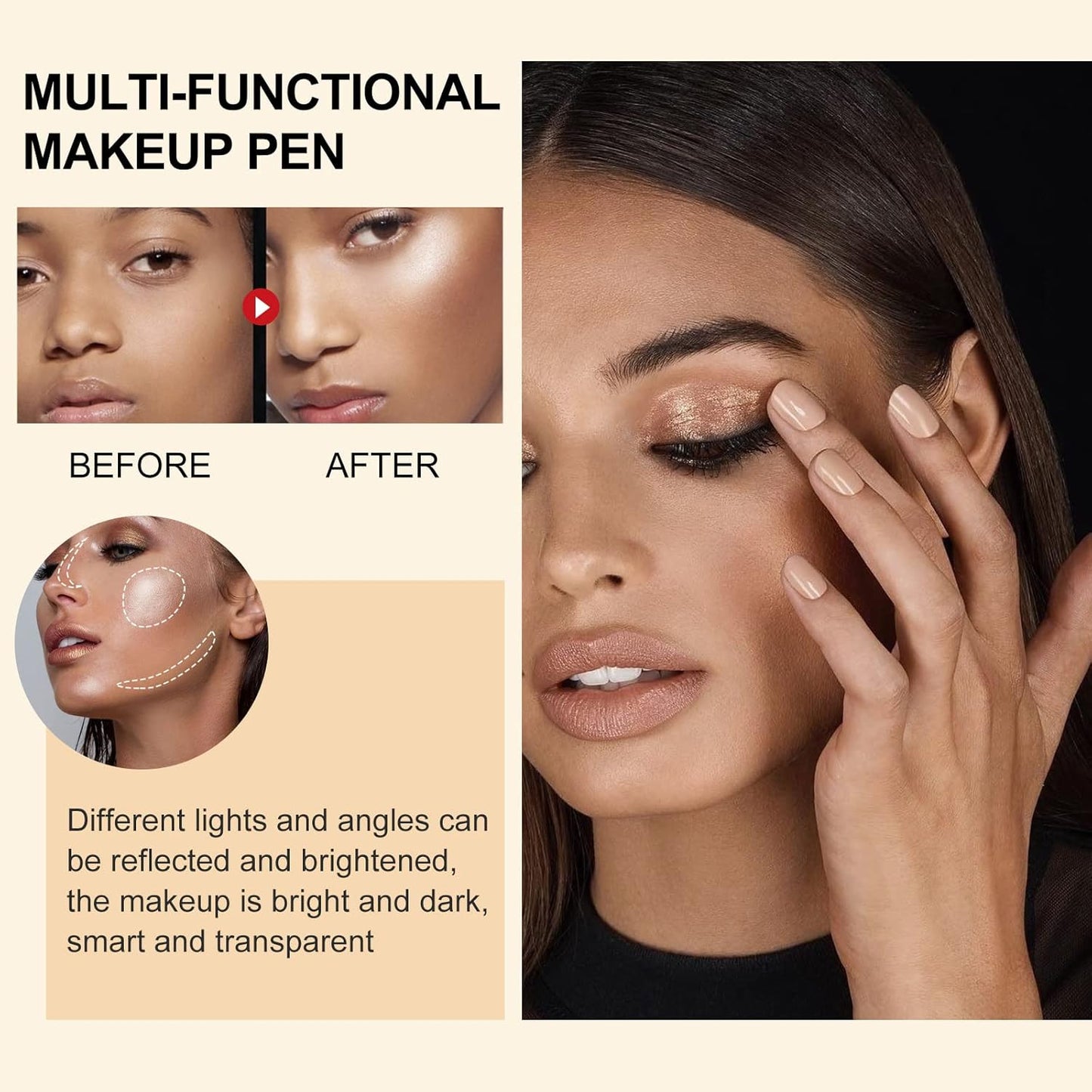 2 Pack Contour Beauty Wand, Highlighter ,Face Concealer Contouring with Cushion Applicator Long Lasting & Smooth Matte Finish Liquid Illuminator Makeup Stick (05 Bronze Gold#06 Rose Gold)