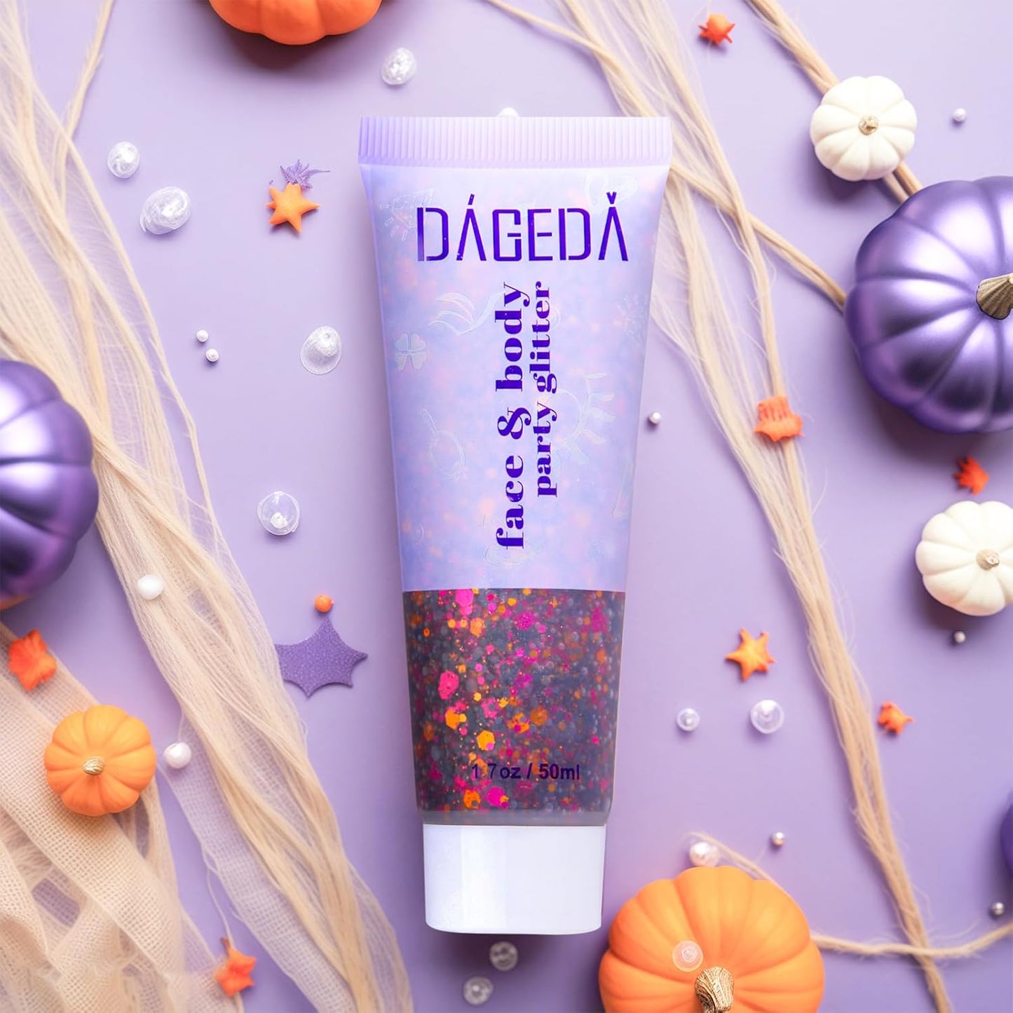 DAGEDA Halloween Black Body Glitter Gel, Face Hair Glitter Body Shimmer, Halloween Costume Accessories Chunky Glitters Eyeshadow, Holographic Cosmetic Sequins Festival Outfits for Women 50ml