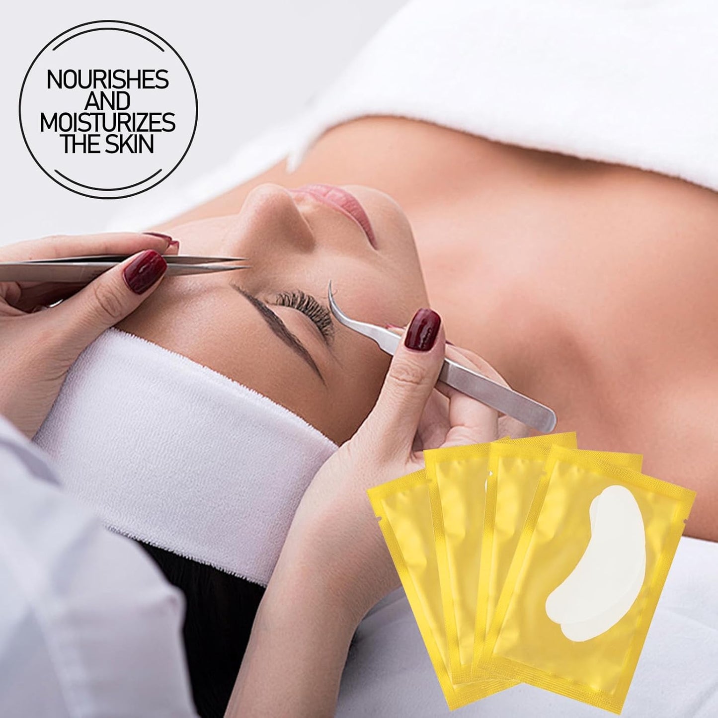 50Pair Eyelash Extension Gel Patches Kit Natural Hydrogel, Lash Gel Pads for Beauty Makeup Mask Kit Supplies Eye Mask Pads Beauty Tools (Gold)
