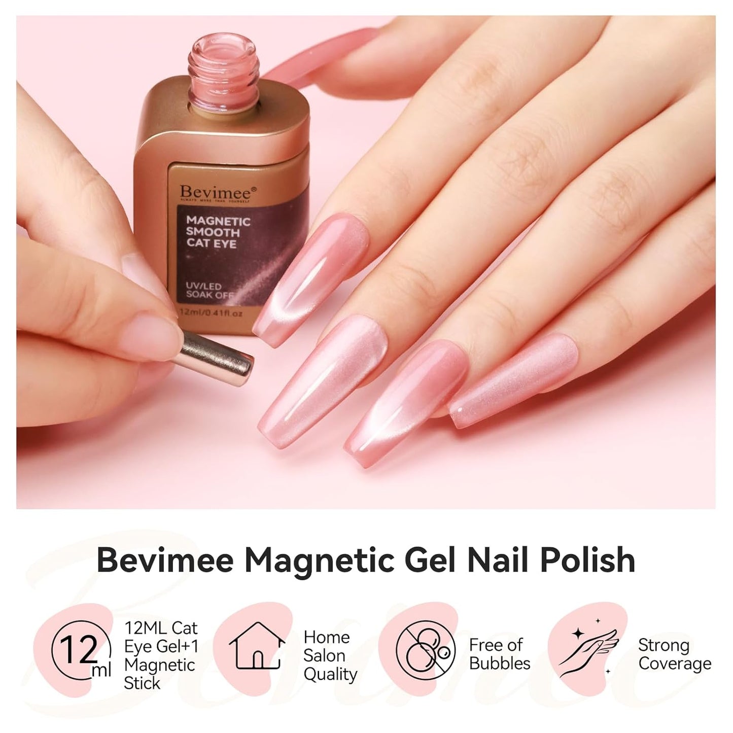 Cat Eye Gel Nail Polish Nude Pink, Moonlight Cateye Polish Crystal Mirror Gloss Magnetic Nails Gel Glitter Holographic Cats Eye Nail Velvet 1PC