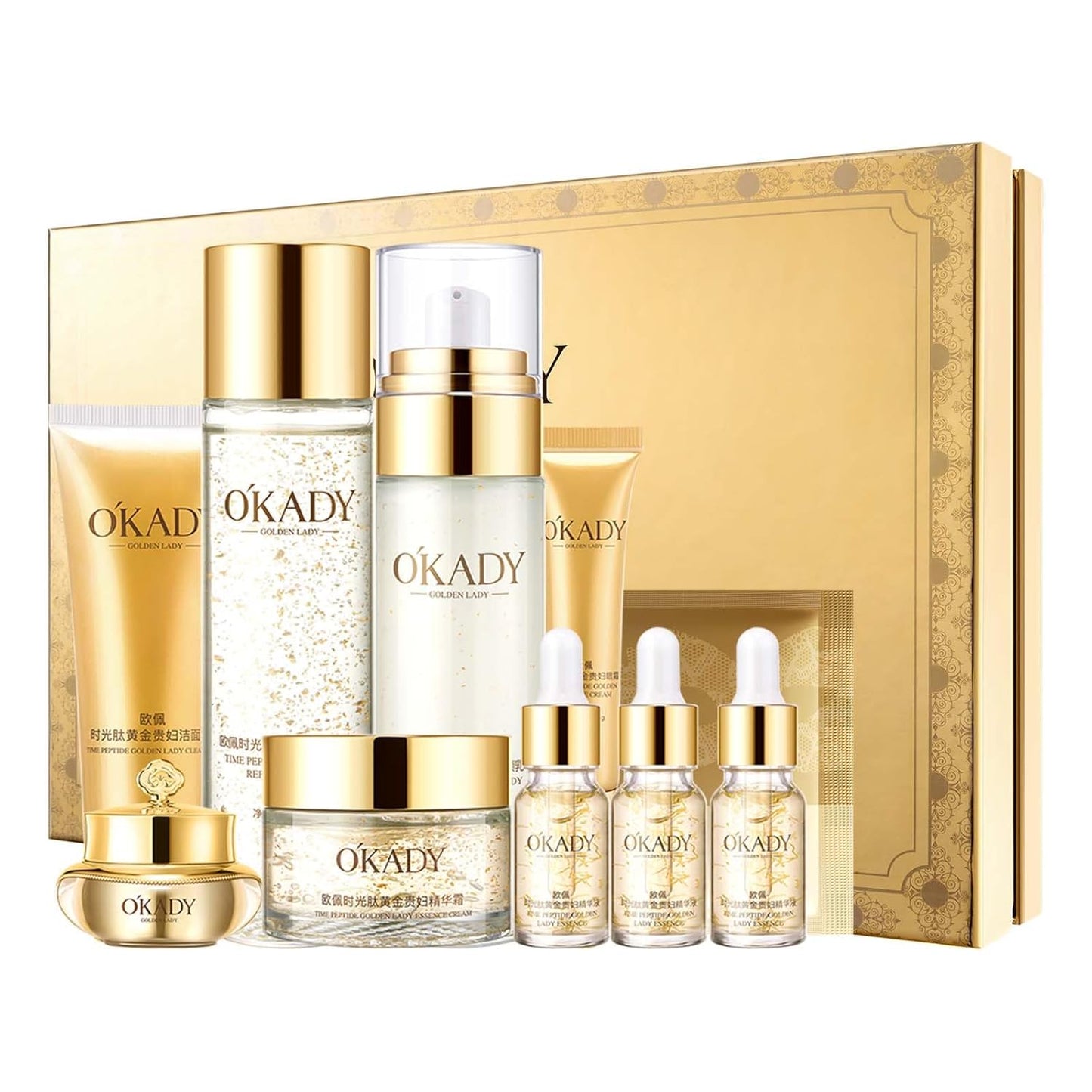 skincare set Anti Aging Skin 10-piece Daily Care Routine Kit With Vitamin C and Peptides Facial Cleanser Eye Mask Toner Serum Eye Cream Lotion Cream Lady Cream Gifts sets for Valentine's Day