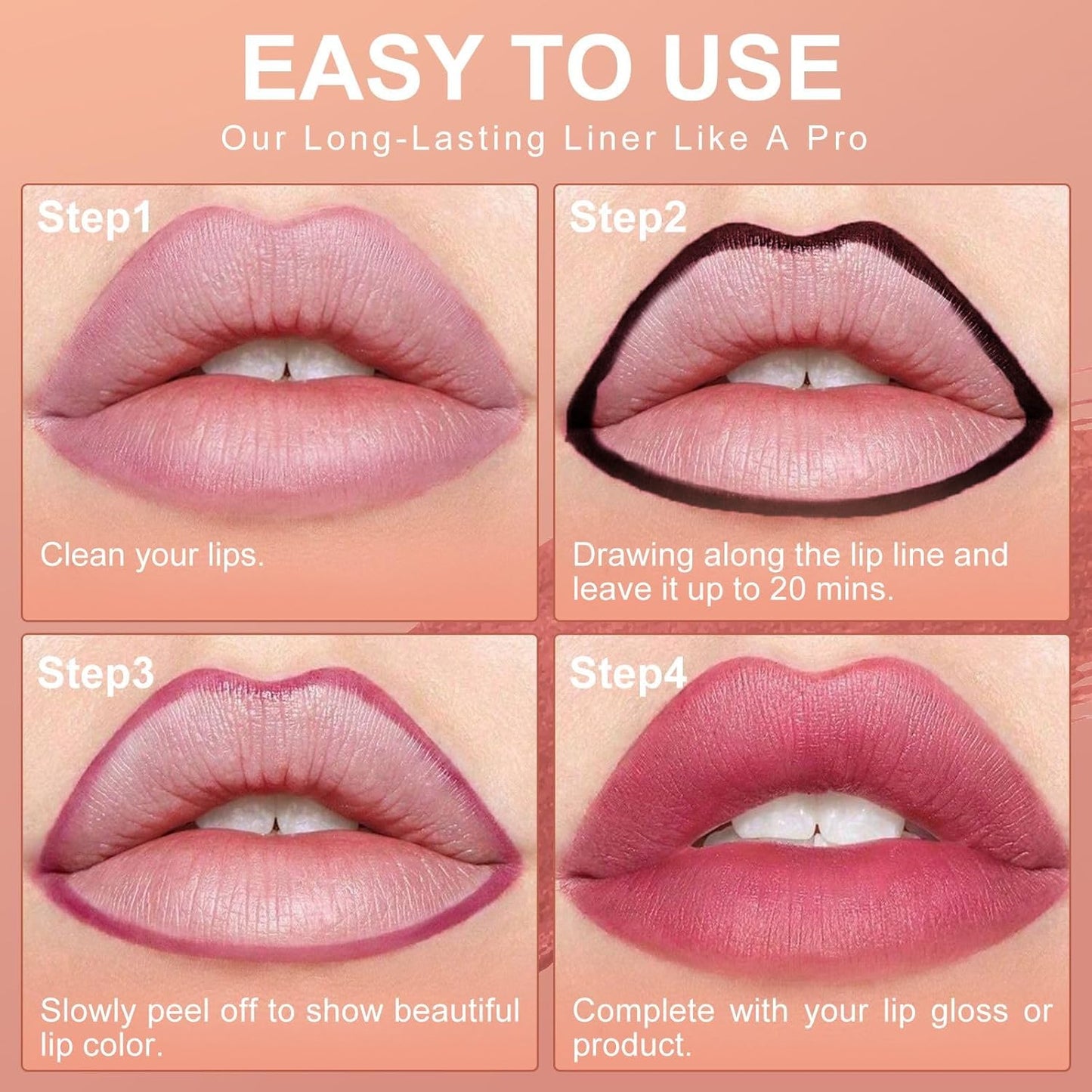 OETUIOW Lip Tint Stain Peel Off - Waterproof Lip Liner Stain, Moisturizing Long-Lasting Lip Stain, Create A Natural Lip Color, Enhancing Complexion for All Skin Types (Coral, 0.12 Fl Oz (Pack of 1))