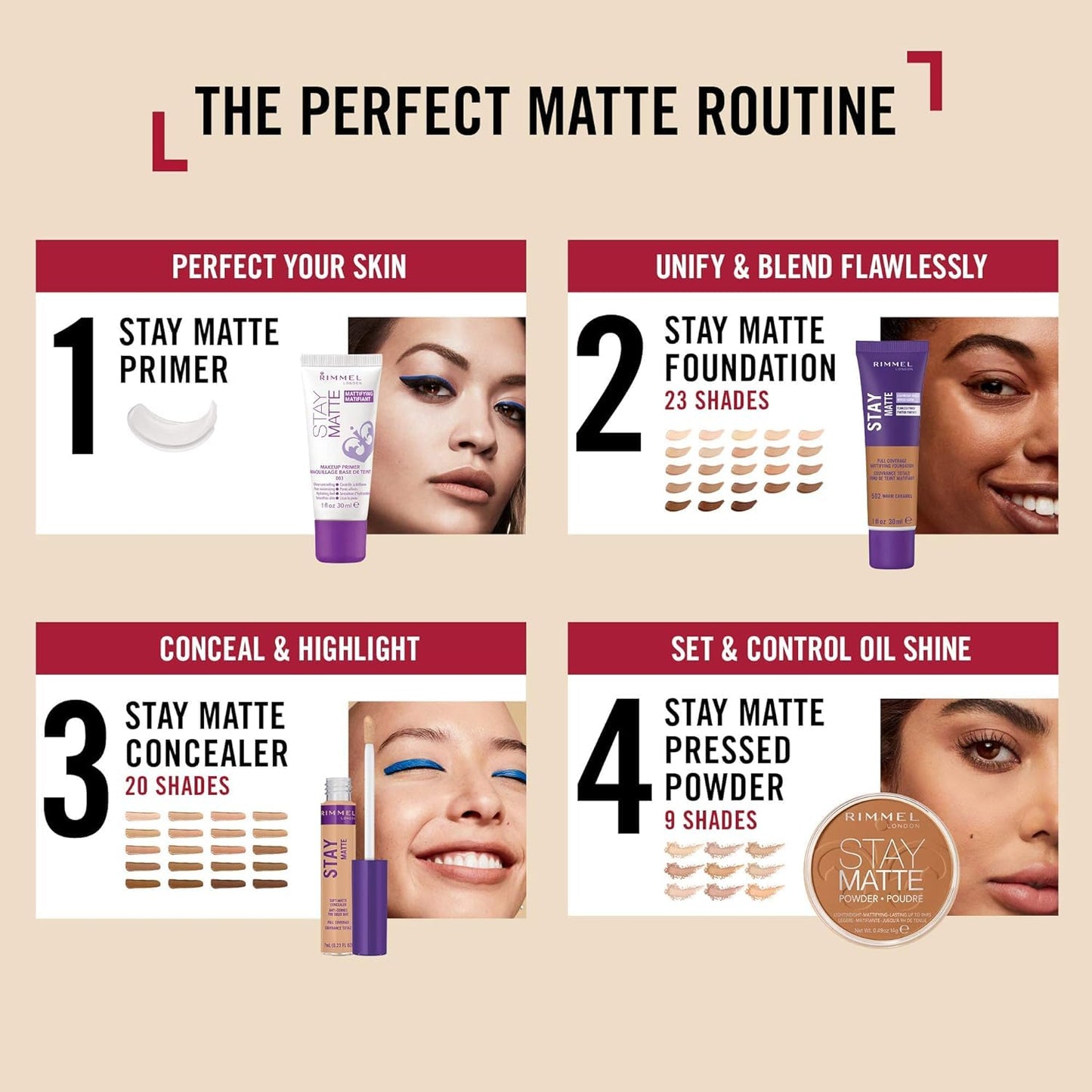 Rimmel London Stay Matte - 550 Almond - Concealer, 24-Hour Wear, Shine Control, Fights Free Radicals, 0.23oz (Pack of 2)