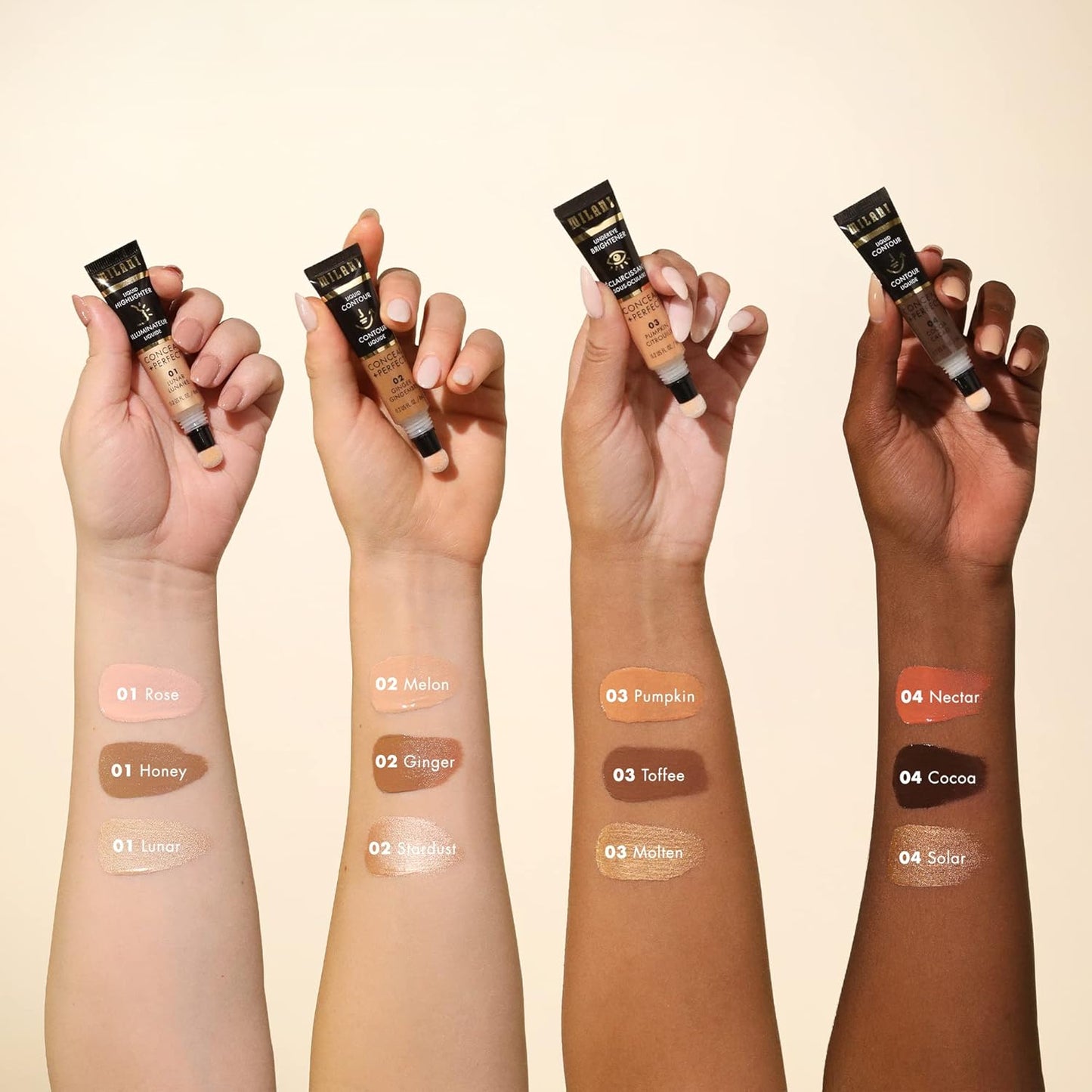 Milani Conceal + Perfect Liquid Highlighter for Added Glow, Face Lift Collection - Solar