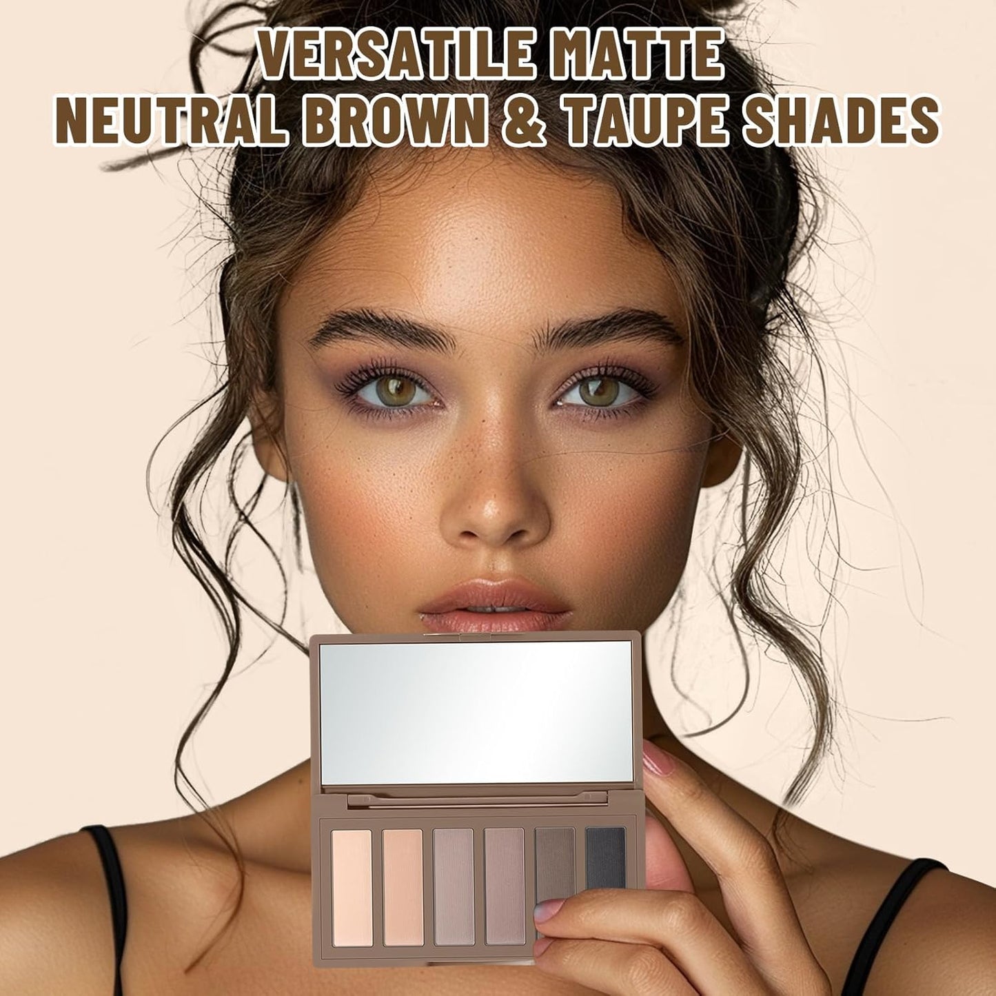 6 Colors Mini Eyeshadow Makeup Palette with Brush Neutral Nude Smoky Eye Shadow Taupe & Brown Matte Make Up Pallet with Mirror Highly Pigmented Long Lasting Waterproof Travel Size Gift Kit