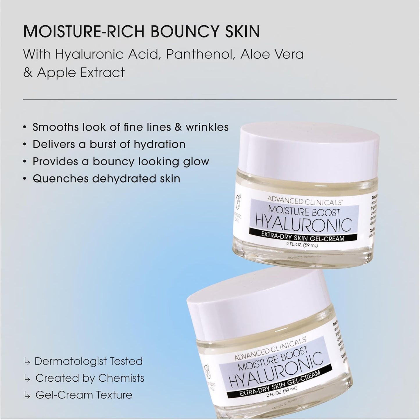 Advanced Clinicals Hyaluronic Acid Face Moisturizer Gel Cream + Hyaluronic Acid Body Cream 2pc Hydrating Skincare Set For Women & Men To Reduce Appearance Of Dry Skin, Wrinkles, & Fine Lines, 2pc Set