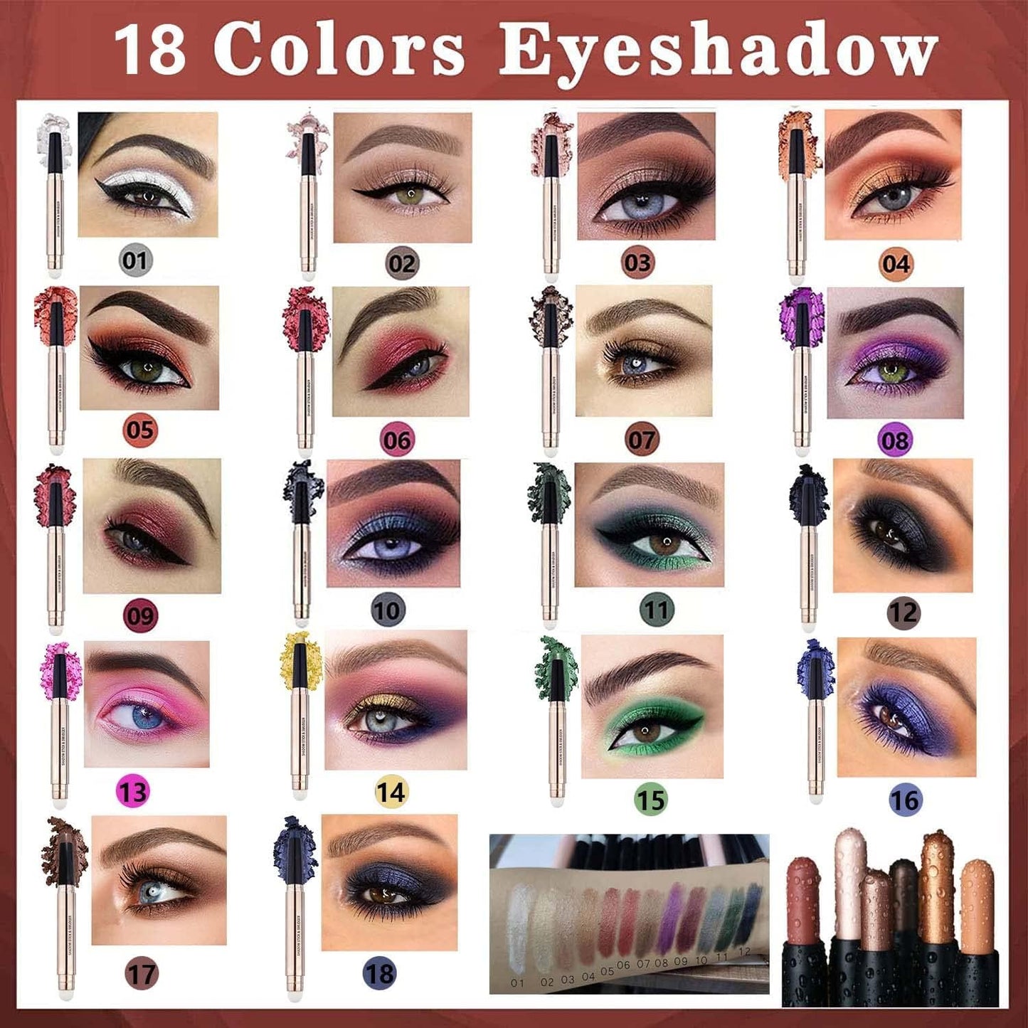 white Eyeshadow Stick And Sponge Makeup Brush Cream Shimmer Smooth Shadow Pencil Eyeliner Long Lasting Waterproof Eye Shadow Highlighter Stick Hypoallergenic Multi-Dimensional Eyes Look ( # 01)