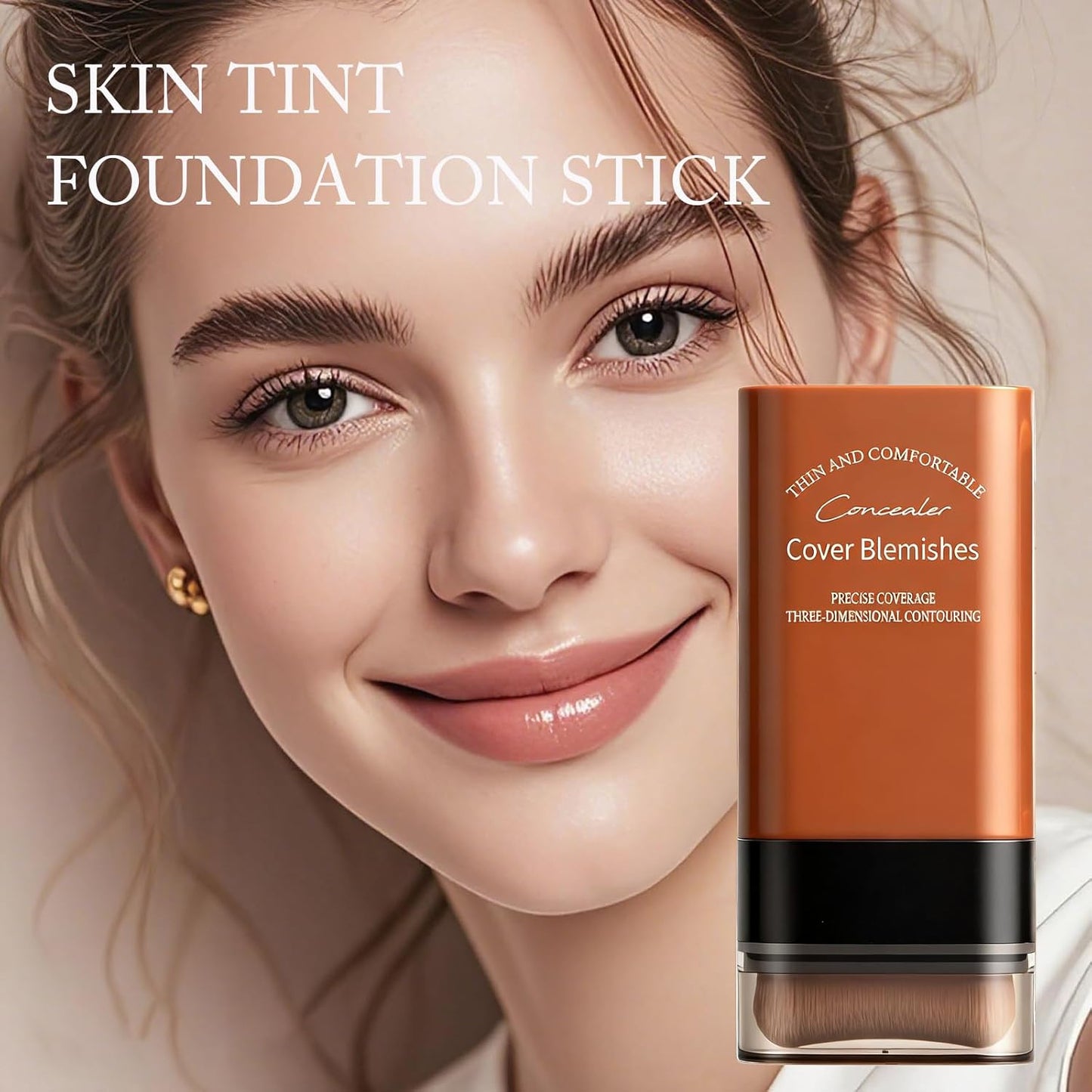 Face Foundation Concealer Stick,2-in-1 Long-wear Lightweight Contour Brighten Stick Blemish with Brush, Waterproof, Hydrating Full Coverage Dark Circles & Blemishes(01#Ivory White)