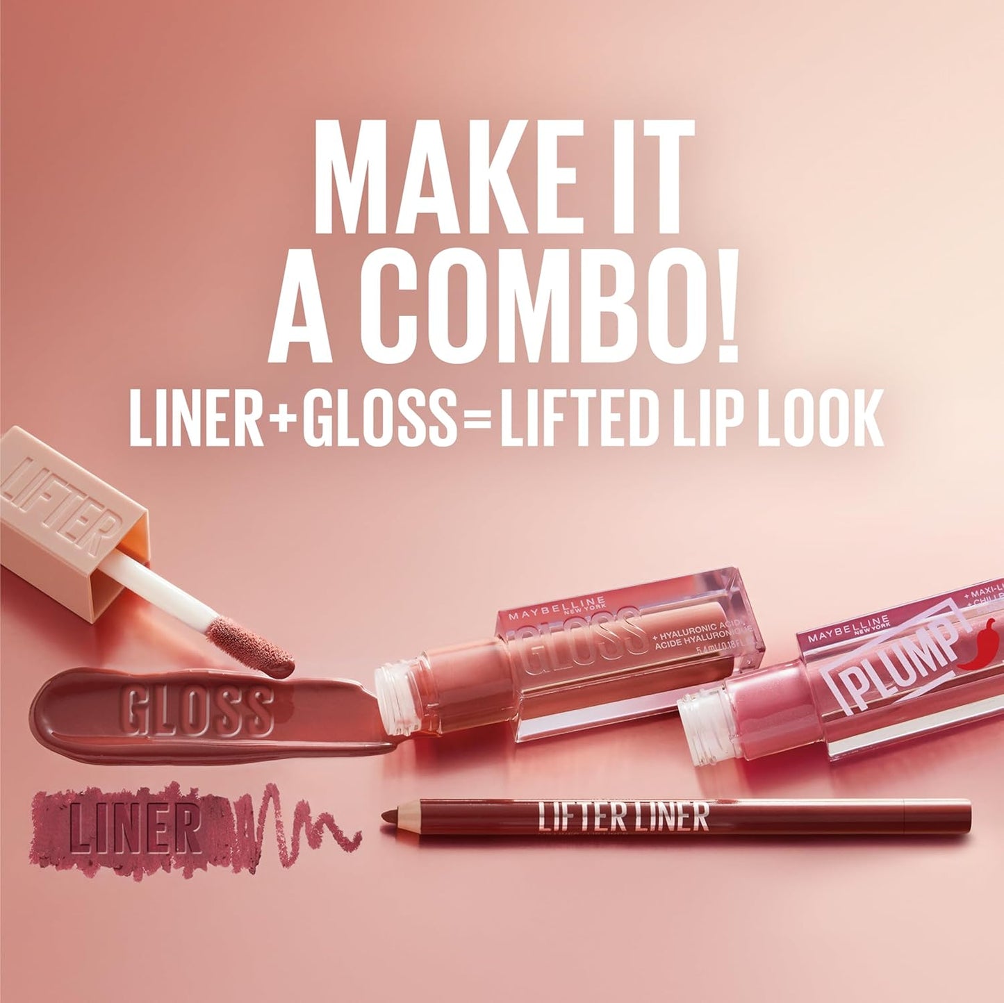 Maybelline Lifter Gloss, Hydrating Lip Gloss with Hyaluronic Acid, High Shine for Plumper Looking Lips, Stone, Rosey Neutral, 0.18 Ounce