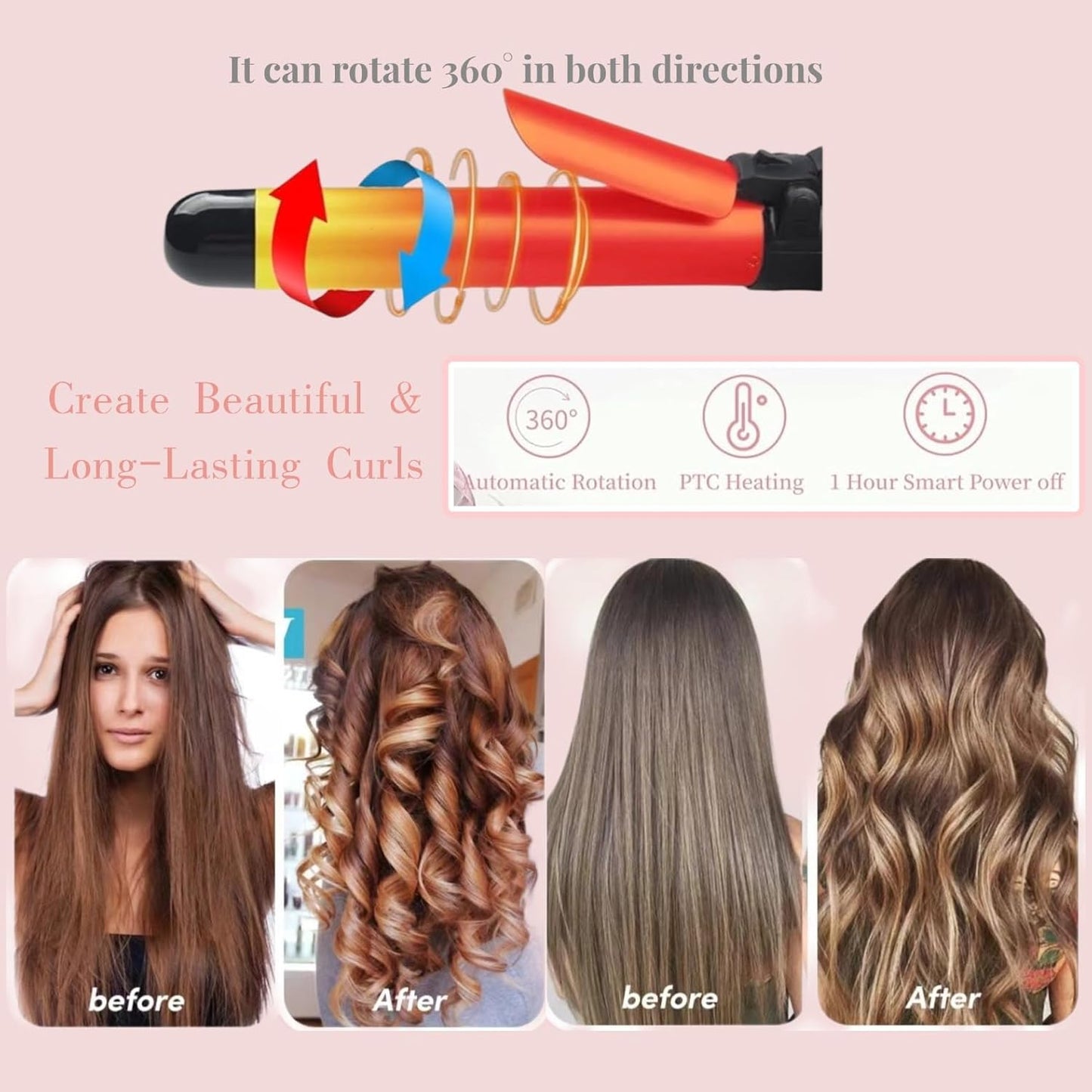 Automatic Curling Wand 28mm/1.1 inch Rotating Curling Iron with LED Display Fast Heating Wand for Short Long Hair Professional Hair Waver Styling Irons