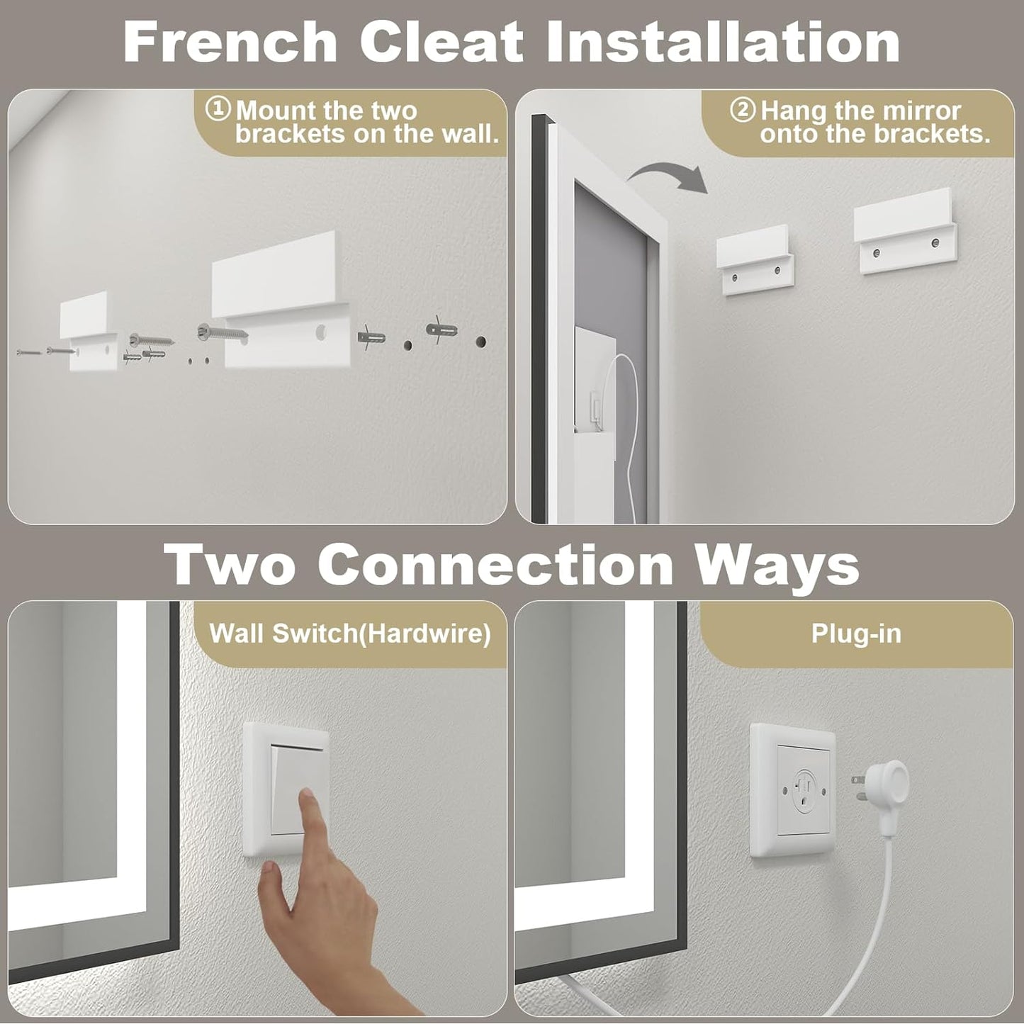 OKPAL 44x36 Lighted Bathroom Mirrors, Black Framed LED Bathroom Mirror, Defogger, Dimmable, Shatterproof, Memory, 3 Colors, ETL Listed (Front Light and Backlit)