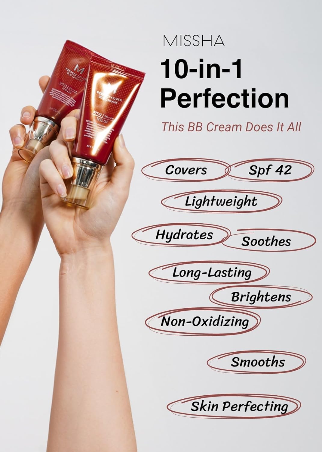 MISSHA M Perfect BB Cream No.25 Warm beige for light/medium with neutral skin tone SPF 42 PA +++ / 1.69 Fl Oz - Tinted Moisturizer for face with SPF
