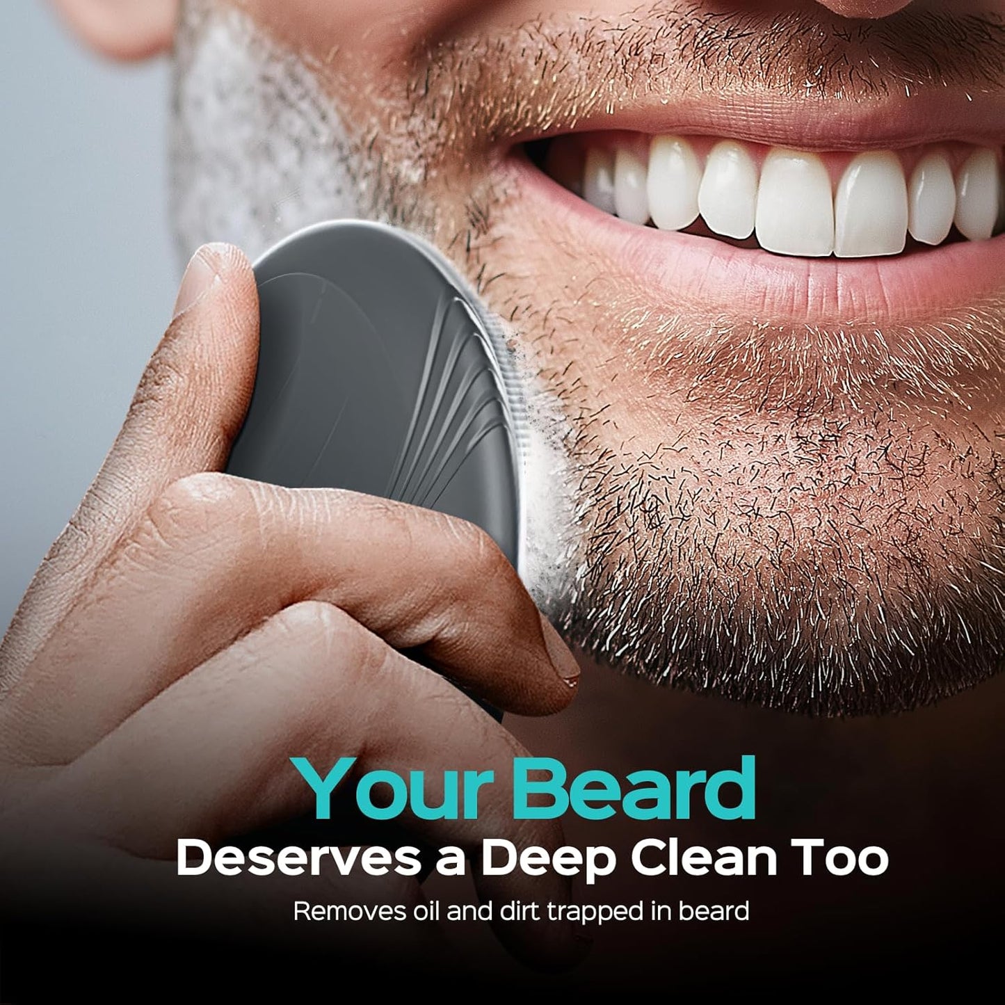 COSLUS Silicone Face Scrubber for Men: 5 Cleansing Modes Facial Cleansing Brush for Beard Care, Sensitive Skin - Deep Cleansing & Gentle Exfoliating, Waterproof Portable for Shower & Travel, Grey
