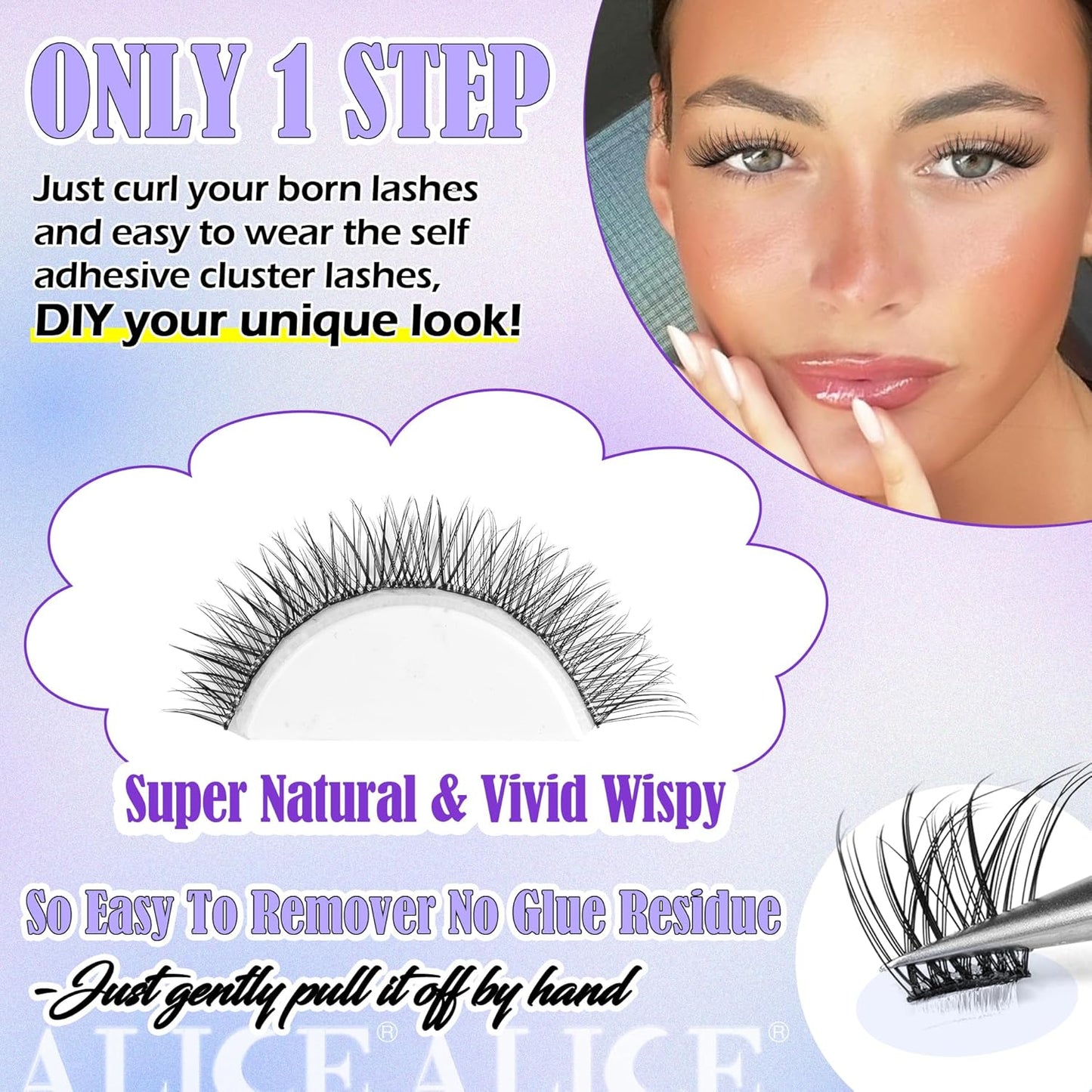 Self Adhesive Eyelashes Reusable Natural Self Adhesive Lash Clusters Wispy Press on Lashes Pre-Glue 8-12mm 120pcs C Curl DIY Eyelash Extensions Kit No Glue Needed by ALICE