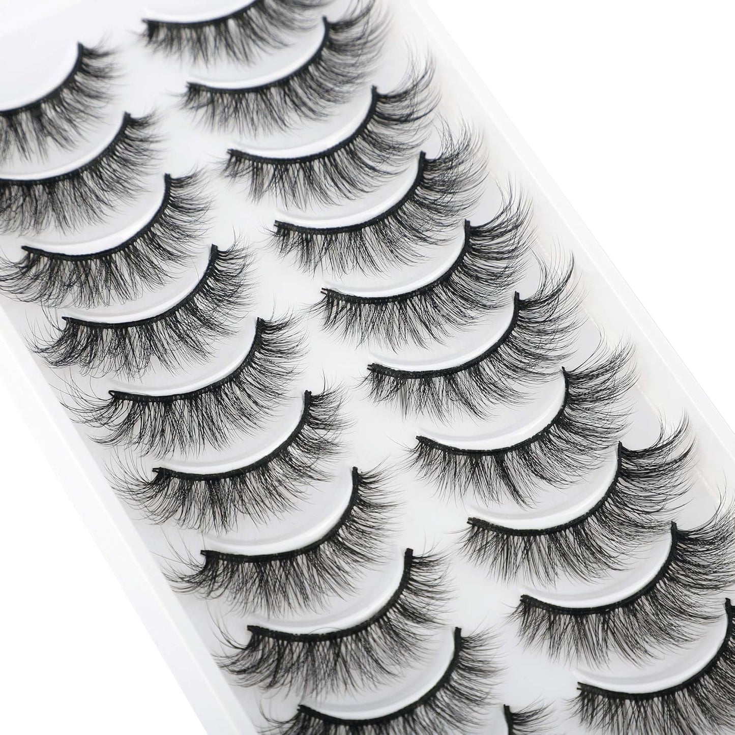 JIMIRE Fake Eyelashes Natural Look Fluffy Wispy False Lashes Cat-Eye Lashes with Thin Band Lightweight Fake Lashes 10 Pairs Pack