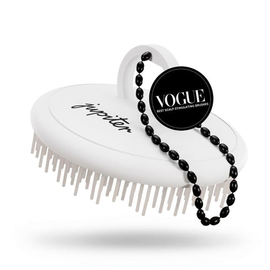 Jupiter Scalp Exfoliator - Scalp Massager Tool for Wet & Dry Hair - Ergonomic Detangler Brush - Dandruff Comb & Scrub to Remove Dandruff & Buildup and Support Circulation - White