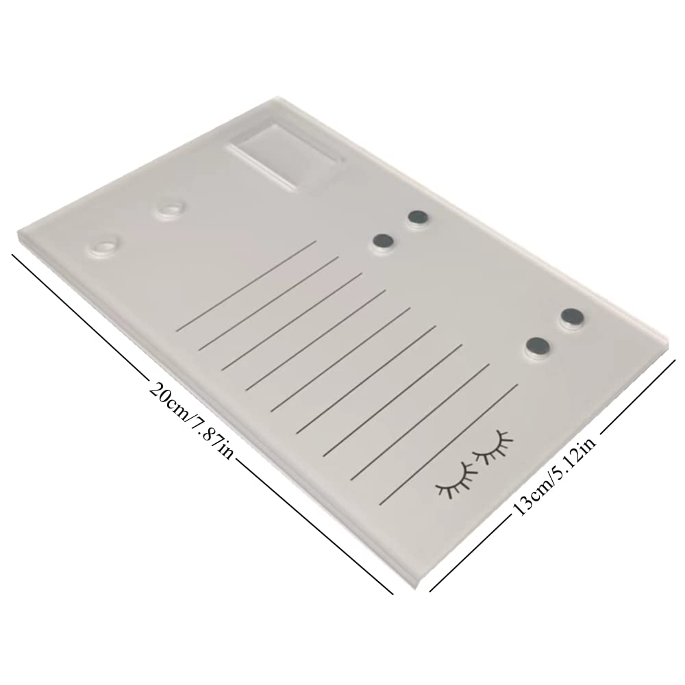 Grafting False Eyelash Acrylic Extension Pallet, Eyelash Extension Glue Tweezers Plate Pad Makeup Palette Individual Training Tools (White (7.87x5.12in))