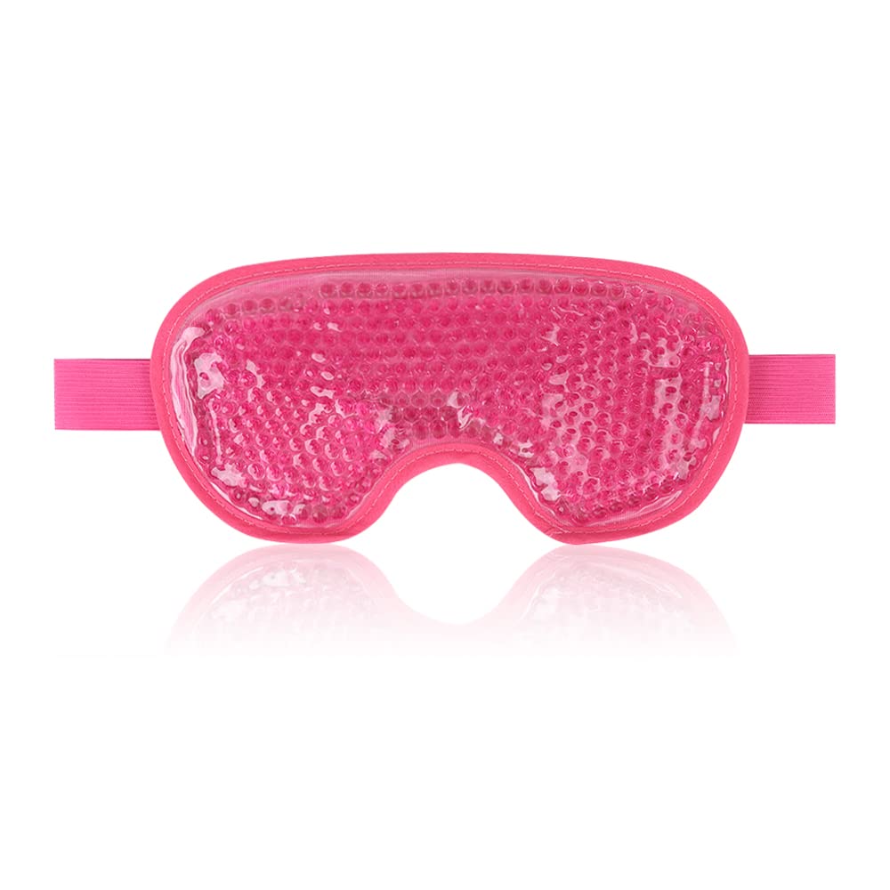 NEWGO Cooling Eye Mask Gel Eye Mask for Puffy Eyes, Ice Eye Mask Cold Eye Mask Frozen with Plush Backing for Headache, Migraine, Stress Relief - Rosered