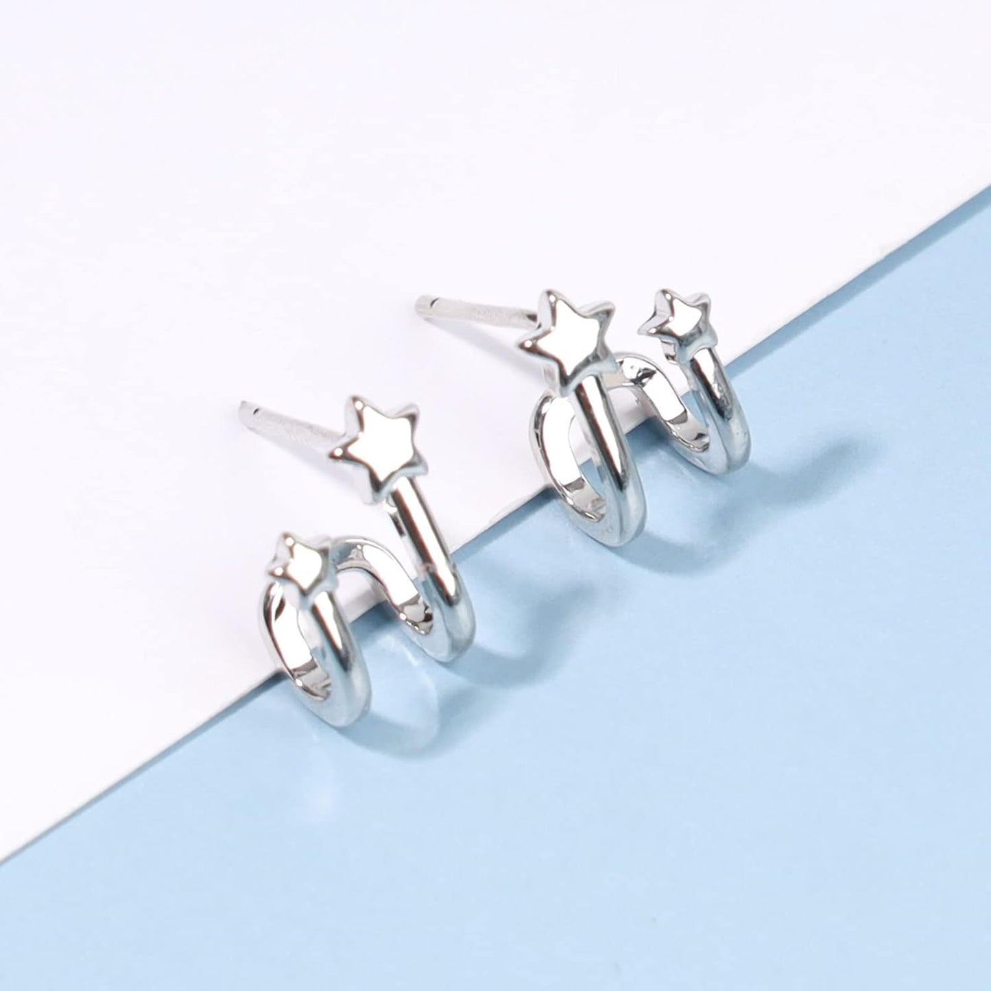 Star Spiral Hoop Earrings Silver Star Wrap Earrings Boho Cluster Star Studs Earrings Twist Ear Huggies Earrings Jewelry for Women and Girls