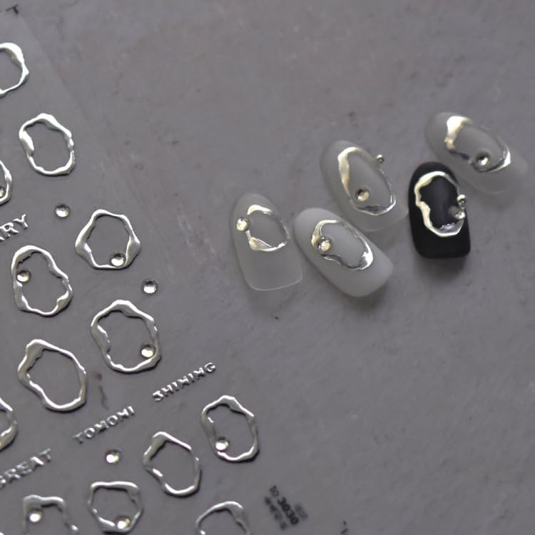 Silver Gold Nail Art Stickers Decals 5D Embossed Self Adhesive Nail Decals for Nail Art Silver Gold Irregularity Nail Stickers for Women Gold Nail Art Design for DIY Manicure Decoration
