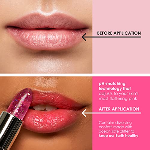 Winky Lux Rainbow Glitter Confetti Balm - Hydrating ph Lip Balm, Natural Pink Tint with pH Color Changing, Moisturize & Soften Lips While Leaving Sheer Pink Tint, with Vanilla Scent