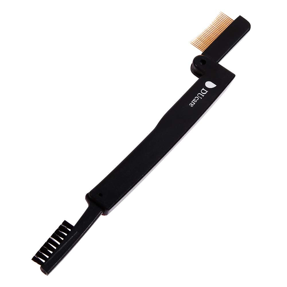 DUcare Eyelash Comb Separator Eyelashes Eyebrow Mascara Brush Applicator Eyelash Definer With Comb Cover Cosmetic Brushes Tool (Black)