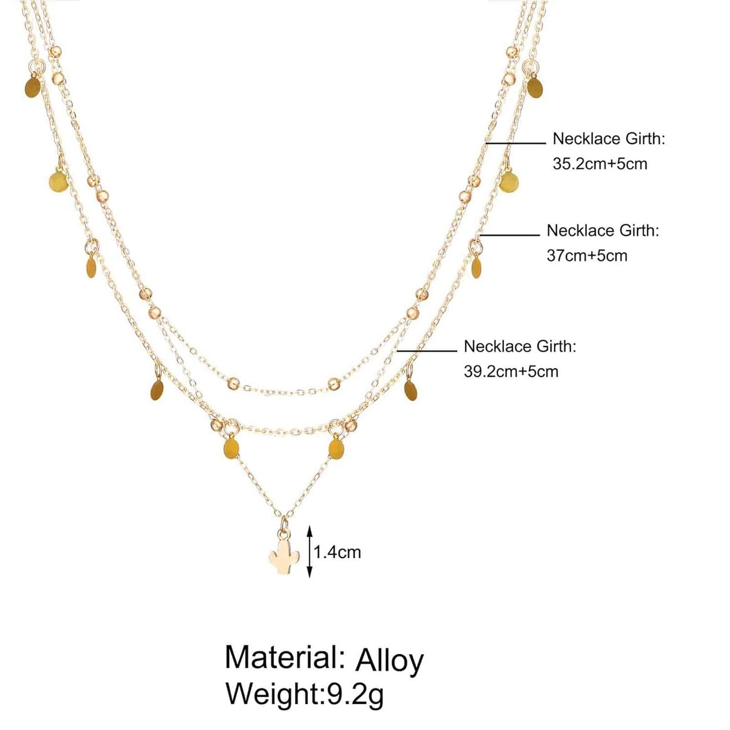Boho Layered Disc Coin Necklace Choker Gold Cactus Pendant Necklace Stacking Satellite Chain Necklace Vintage Multilayer Necklace Chain Jewelry for Women and Girls Gifts