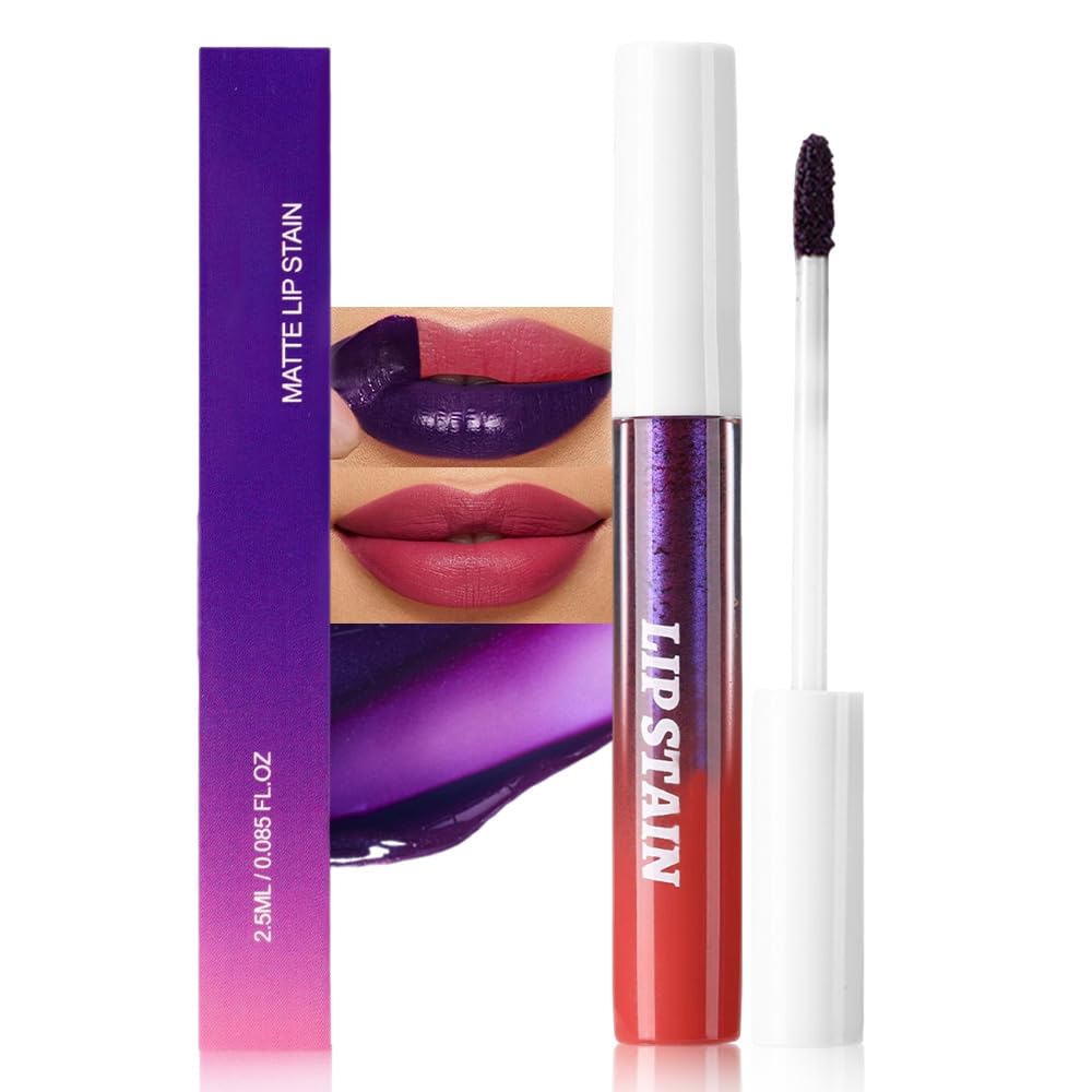 evpct Mauve Red Peel Off Lip Stain Tints, Matte Liquid Lipstick Lip Stain Long Lasting Waterproof for Women, Non-stick Cup Lipstick Peel Off Highly Pigmented Not Faded Smudge-proof Easy to Apply, 02
