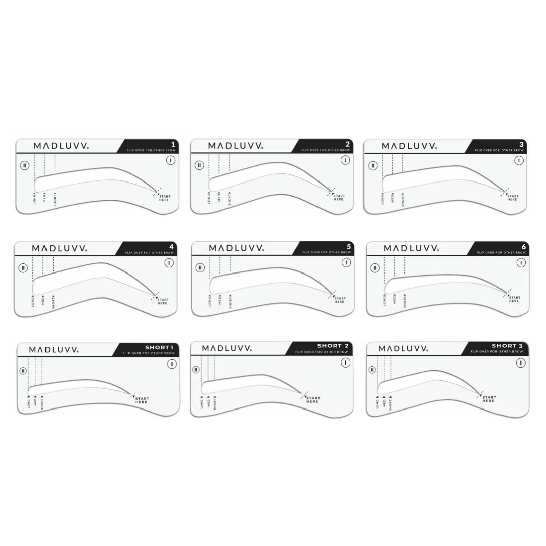 MADLUVV Brow Stamp Kit with Brow Stencils – Easy Eyebrow Shaper for Natural-Looking Brows – Popular Eyebrow Stencil Kit Used by Professionals – 9 Shapes, Spoolie, Travel Bag & Stamp (Auburn)