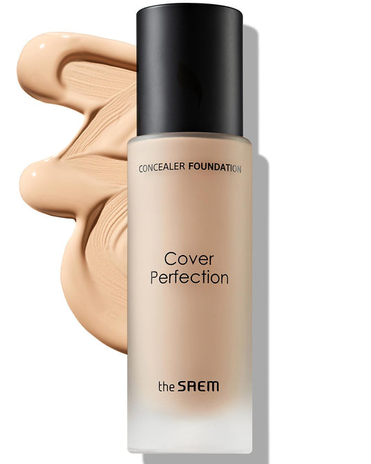THESAEM Cover Perfection Concealer Foundation - 24H Coverage, Light Liquid Texture - Ideal for Oily, Combination Skin, Provides Semi-Matte, Smooth Finish, 1.01 fl.oz. (1.5 Natural Beige)