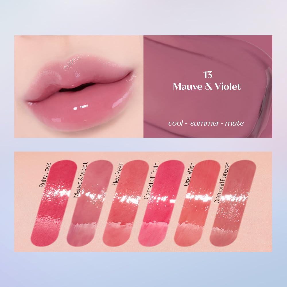 ETUDE Over Glowy Lip Stain Tint #13 Mauve Violet | Non-Sticky Vegan Lip Tint | Moisturized & Long-lasting Lip Gloss | Daily Lip Stain for Dry Lips, Korean Makeup
