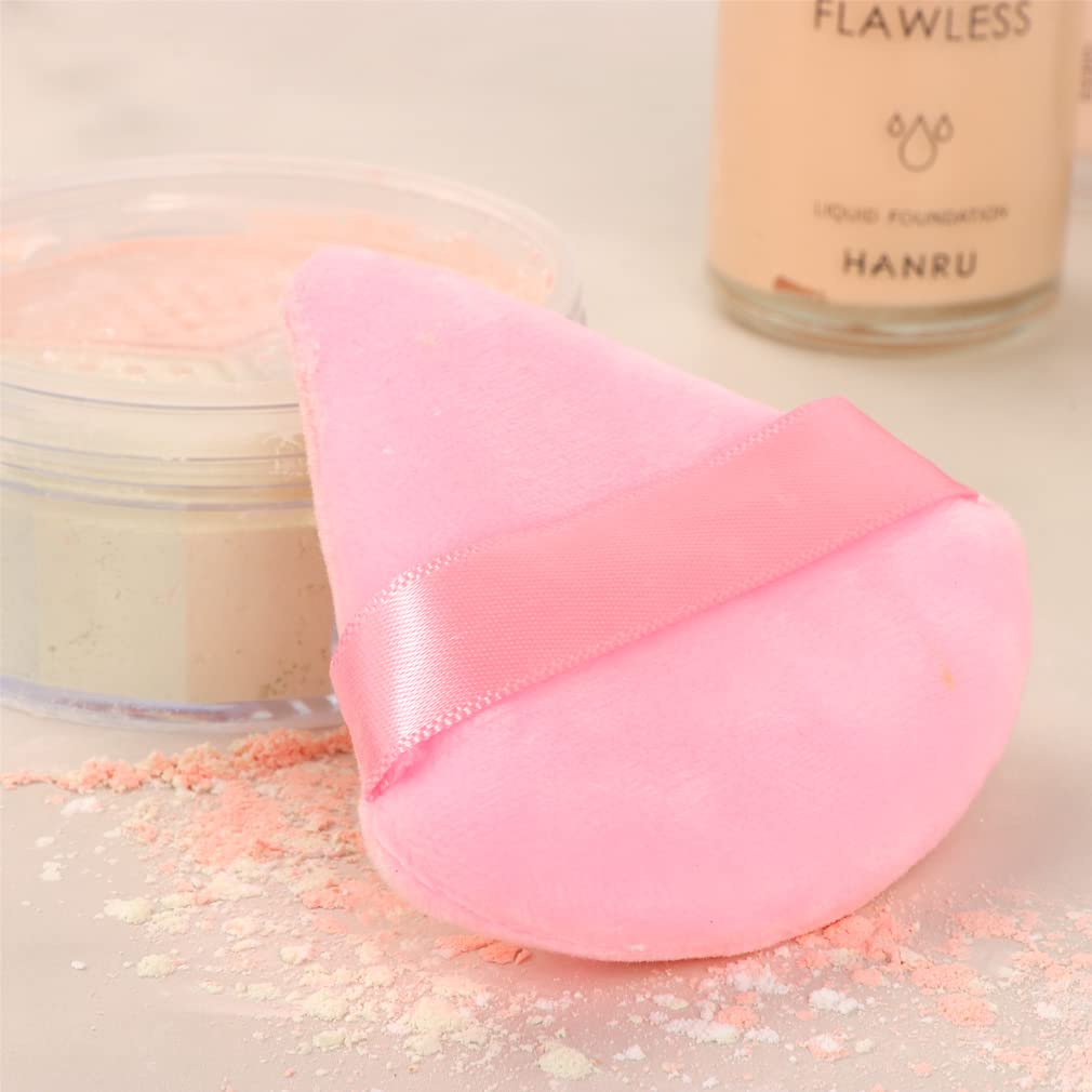 Ocim 10Pcs Powder Puffs for Face Powder,Soft Velour Triangle Beauty Puff,Makeup Pressed,Baking & Setting Powder Sponge Applicator Pads with Case,Black&Pink