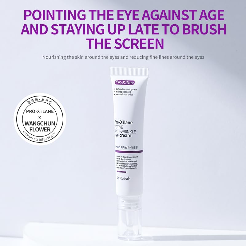 DEleventh Korean Brand Pro-Xilane Active Anti-Wrinkle Eye Cream 20g / Anti-Aging, Anti-Oxidation, Fade Fine Lines, Reduces Wrinkles, Dark Circles & Puffiness for Youthful, Bright Eyes