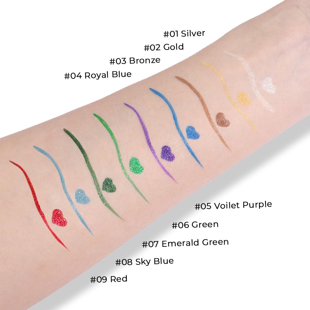 evpct 2Pcs Blue Glitter Shimmer Liquid Eyeliner Eye Makeup Pencil Pen, Pearl Blue Chrome Eyes Liner Face Glitter Makeup Fake Eyelashes Mascara Accessories, Sparkle Metallic Eyeliner Pen Waterproof