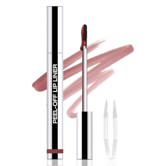 Peel Off Matte Liquid Lip Gloss Stain-Lip Liner with Tweezer, Brownish Red Peel Off Lip Stain, Long Lasting & Waterproof Lipstick Tattoo, Transfer-Proof Lip Gloss for All Skin Types (03#, 1Pcs)