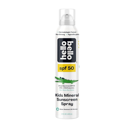 Hello Bello SPF 50 Kids Mineral Sunscreen Spray, Hypoallergenic Broad Spectrum UVA and UVB Protection, Reef Friendly and Water Resistant, 5 oz